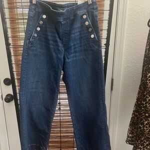 Chico's Dark Blue  Wide Leg Jeans with Button Detail sz 1 (medium) fits like 12